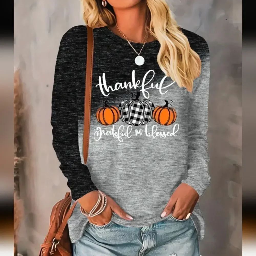 Women's Black and Gray Thankful Sweatshirt